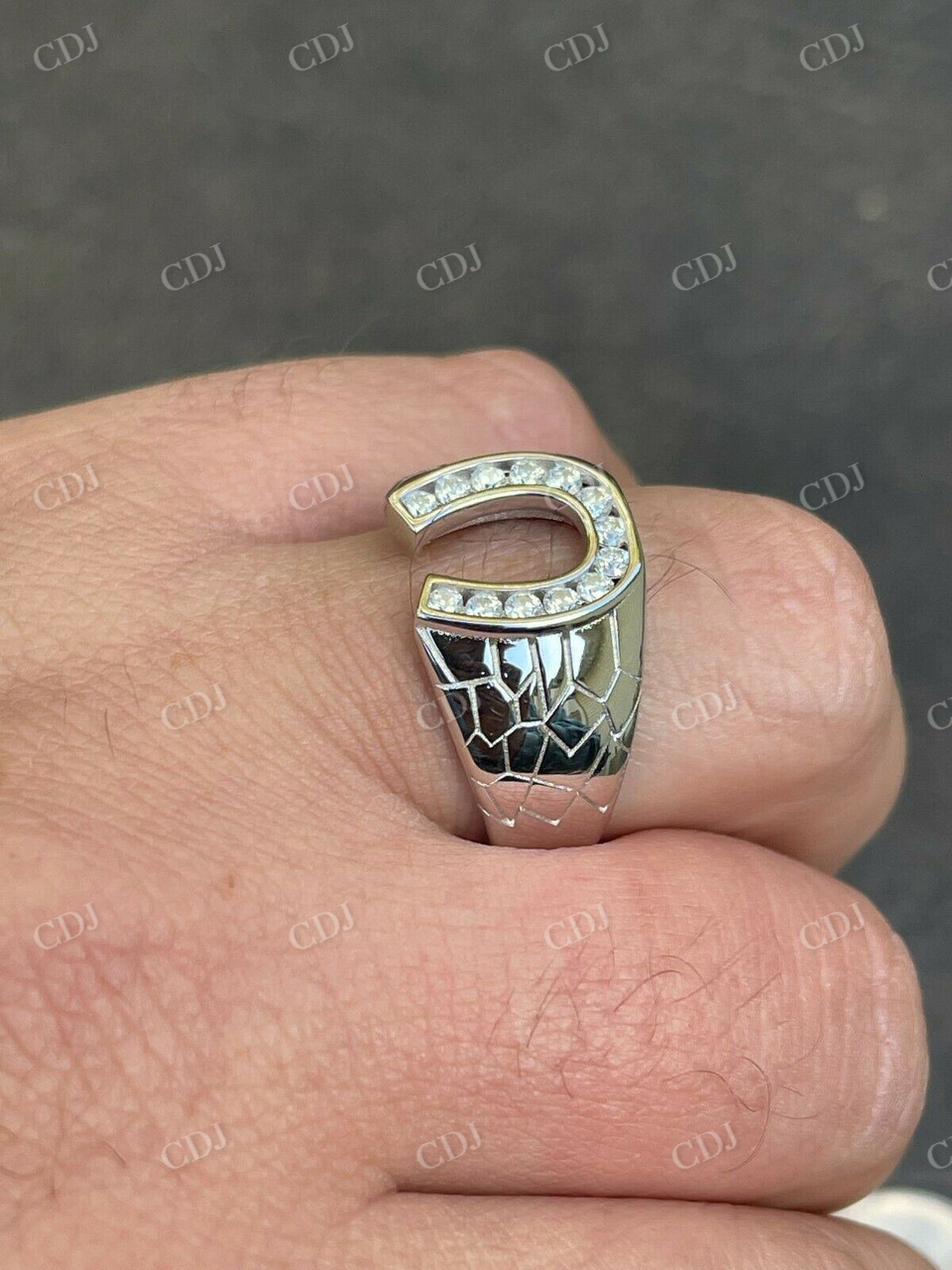 Lucky Horseshoe Moissanite Iced Ring  customdiamjewel   