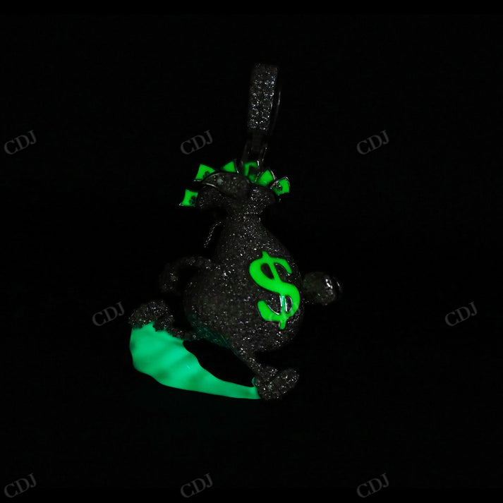 Glow in The Dark Bling Dollar Money Bag Pendant hip hop jewelry CustomDiamJewel