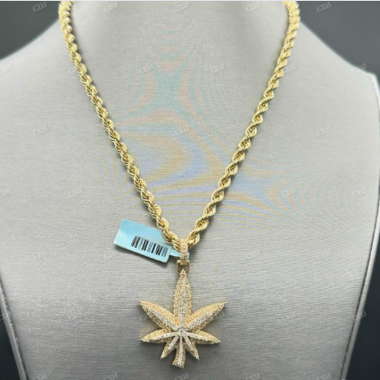 10K Yellow Gold Diamond Weed Pot Leaf Pendant hip hop jewelry customdiamjewel   