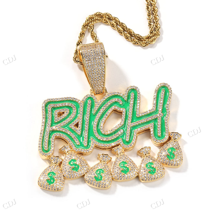 Enamel Green Luminous Glowing Rich Money Bag Pendant hip hop jewelry CustomDiamJewel