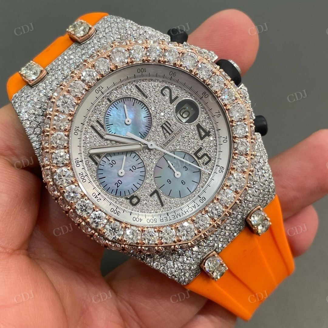 AP Silicone Belt Fully Diamond Iced Out Watch  customdiamjewel   