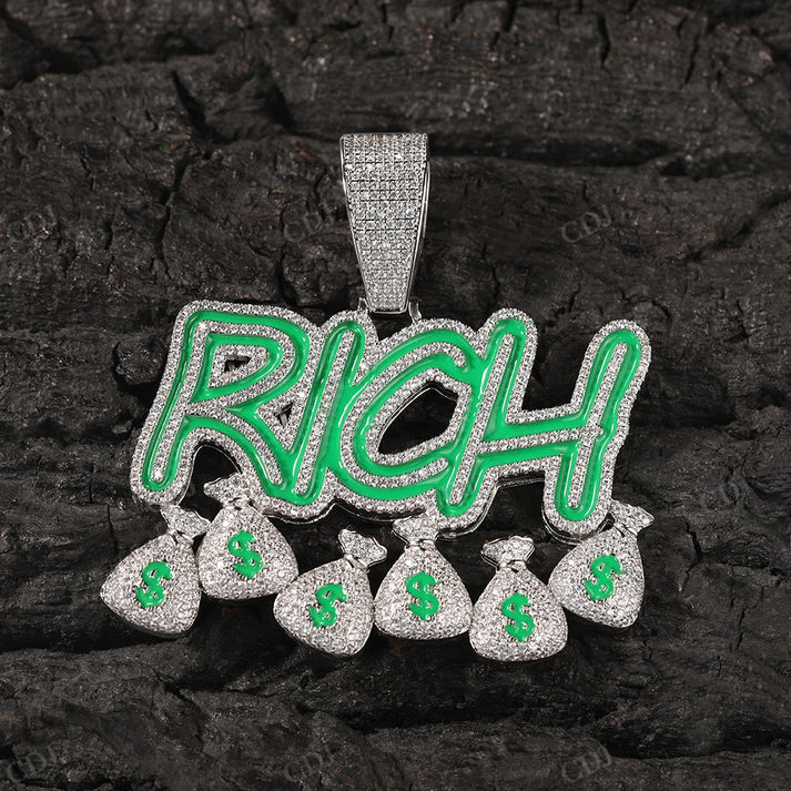 Enamel Green Luminous Glowing Rich Money Bag Pendant hip hop jewelry CustomDiamJewel