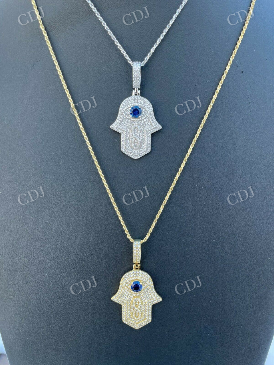 18K Gold Evil Eye Hamsa Hand Hip Hop Pendant  customdiamjewel   