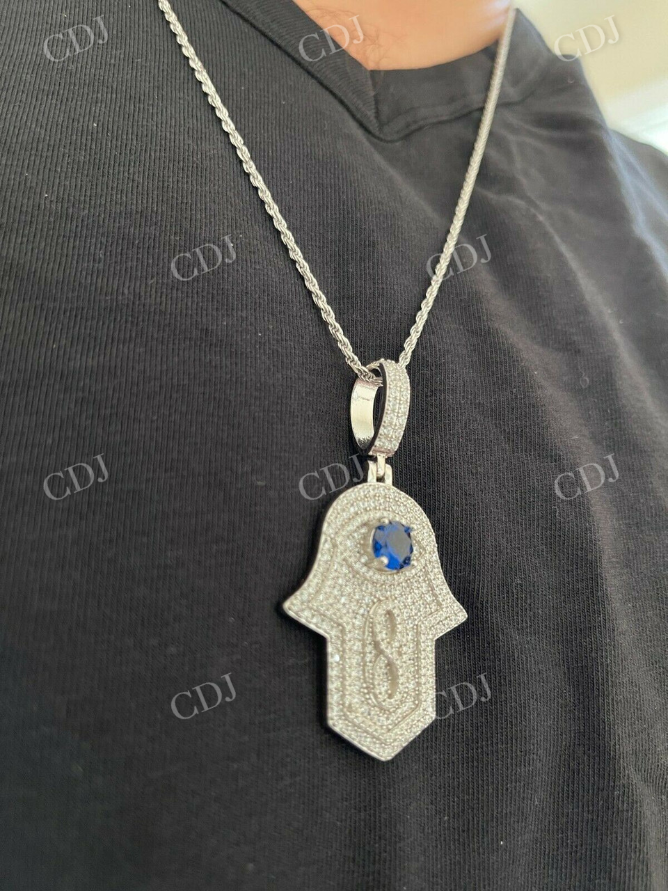 18K Gold Evil Eye Hamsa Hand Hip Hop Pendant  customdiamjewel   