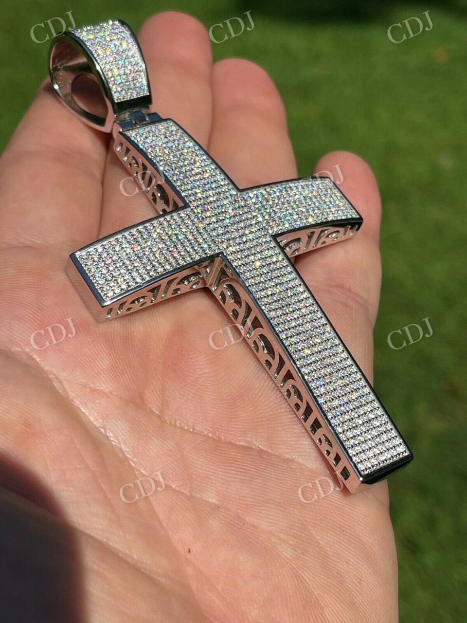 Round Diamond 14K White Gold Cross Men's Hip Hop Pendant  customdiamjewel   