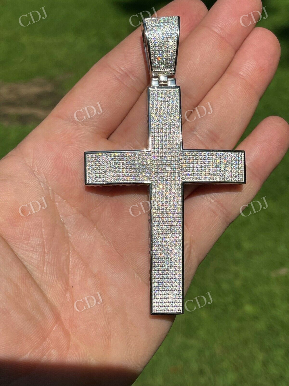 Round Diamond 14K White Gold Cross Men's Hip Hop Pendant  customdiamjewel   