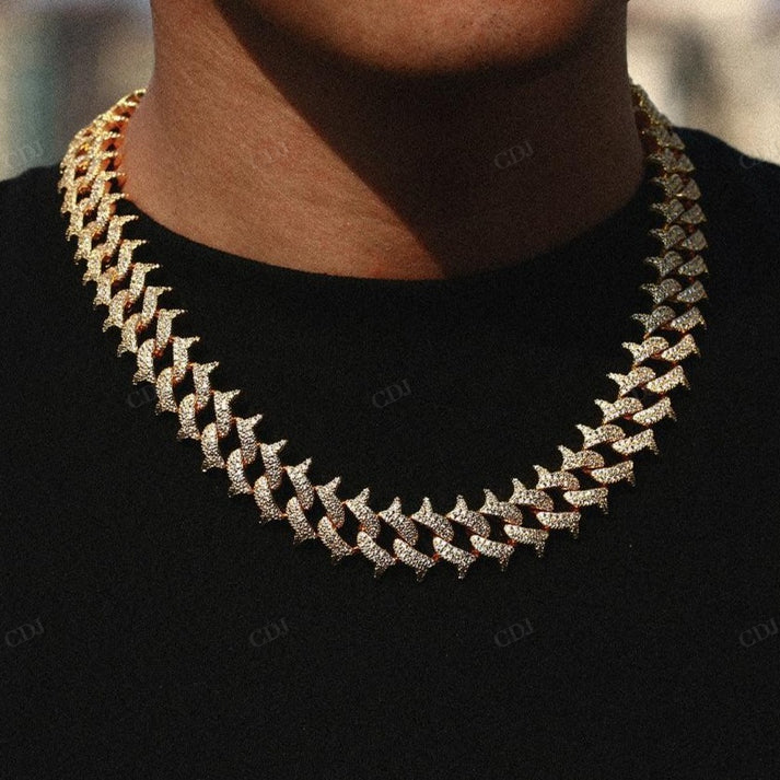 Sterling Silver 18mm Iced Out Diamond Paved Spiked Cuban Chain hip hop jewelry CustomDiamJewel