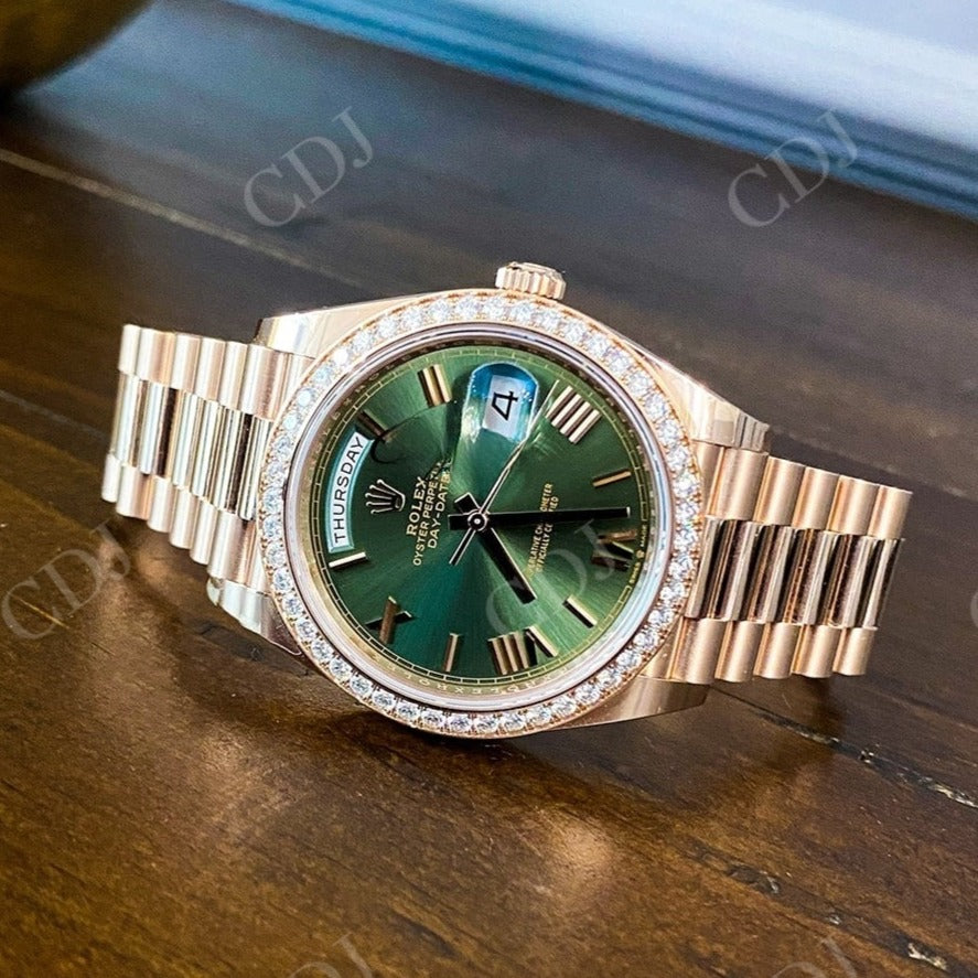 Rolex Green Dial Diamond Bezel Custom Watch  customdiamjewel   