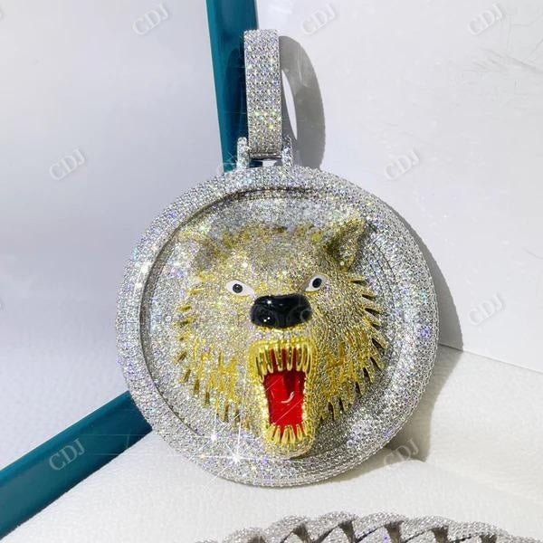 Custom Made Wolf Animal Head Diamond Pendant  customdiamjewel   