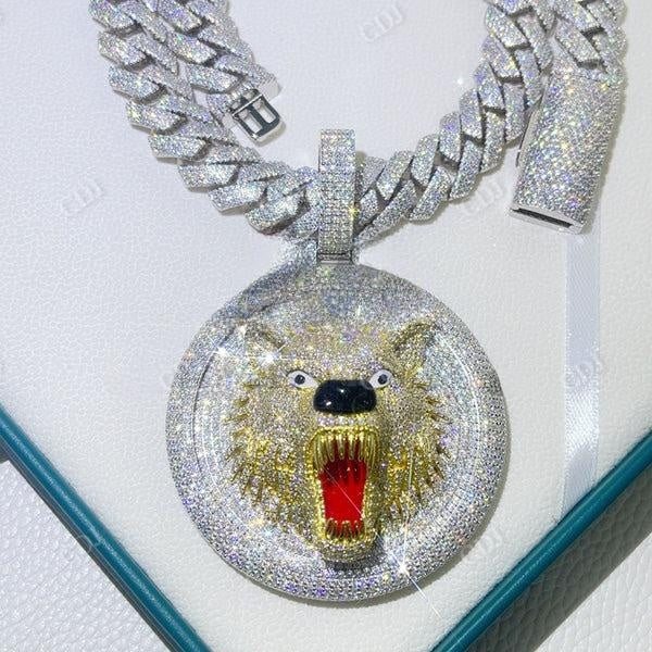 Custom Made Wolf Animal Head Diamond Pendant  customdiamjewel   