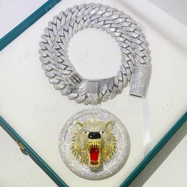 Custom Made Wolf Animal Head Diamond Pendant  customdiamjewel   