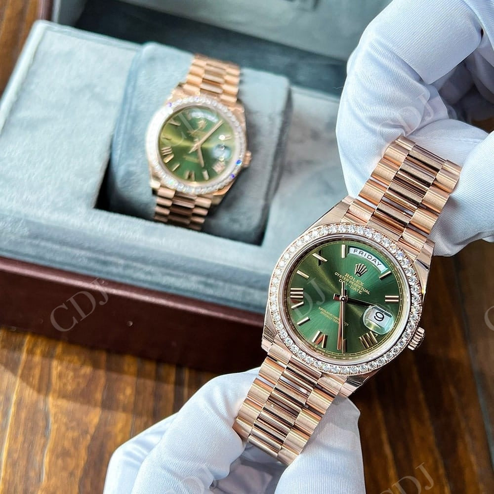 Rolex Green Dial Diamond Bezel Custom Watch  customdiamjewel   