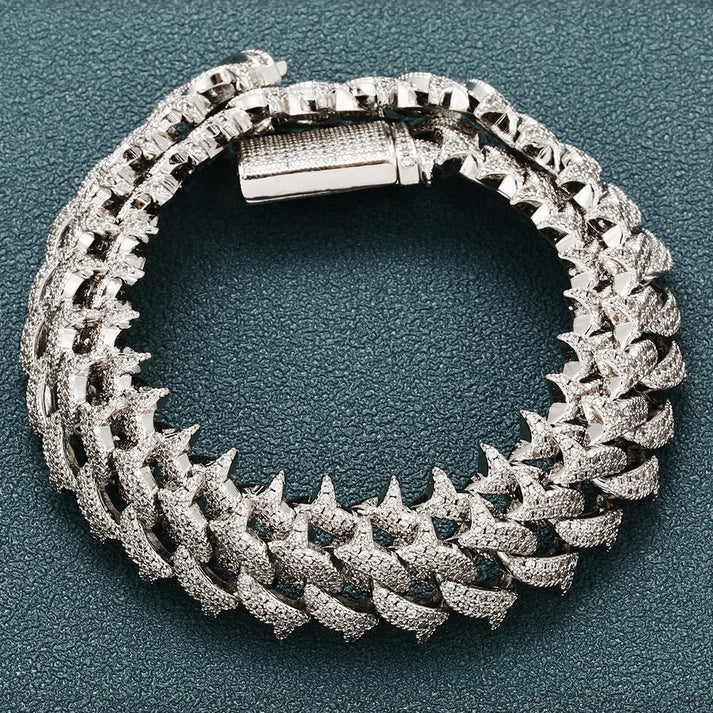 Sterling Silver 18mm Iced Out Diamond Paved Spiked Cuban Chain hip hop jewelry CustomDiamJewel