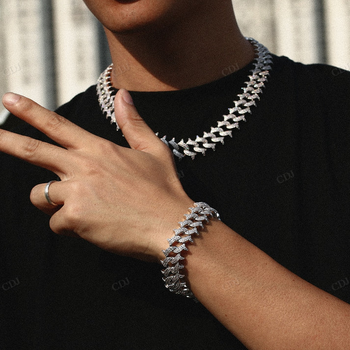 Sterling Silver 18mm Iced Out Diamond Paved Spiked Cuban Chain hip hop jewelry CustomDiamJewel