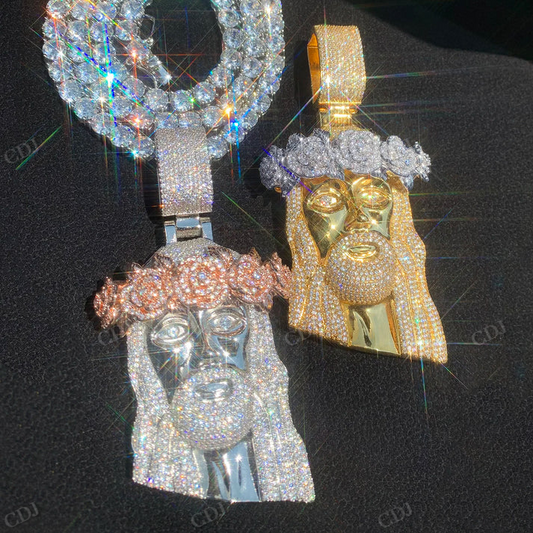 Crown of Roses Jesus Head Pendant hip hop jewelry CustomDiamJewel