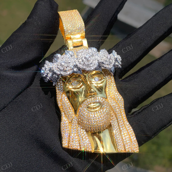 Crown of Roses Jesus Head Pendant hip hop jewelry CustomDiamJewel