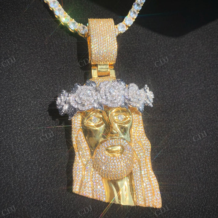 Crown of Roses Jesus Head Pendant hip hop jewelry CustomDiamJewel