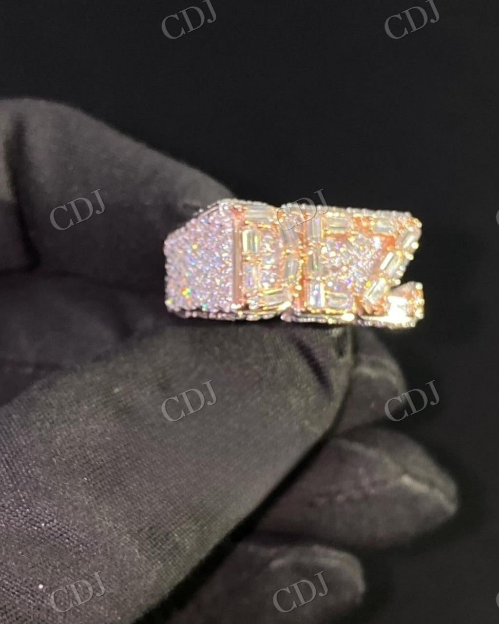 Luxury 14K Gold round & Baguette Moissanite Diamond Hip Hop Ring hip hop jewelry customdiamjewel   