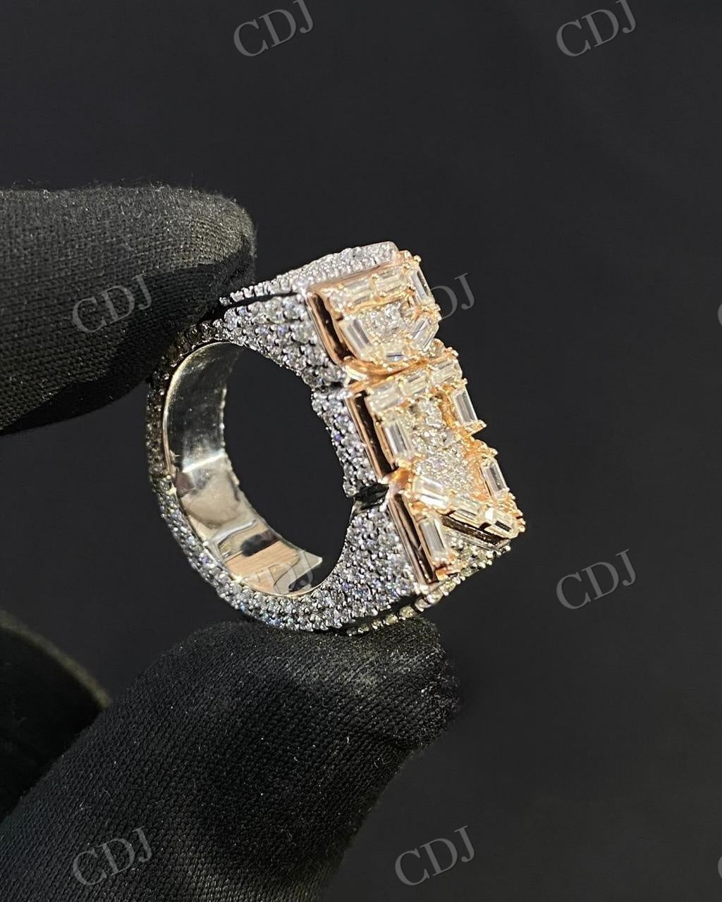 Luxury 14K Gold round & Baguette Moissanite Diamond Hip Hop Ring hip hop jewelry customdiamjewel   