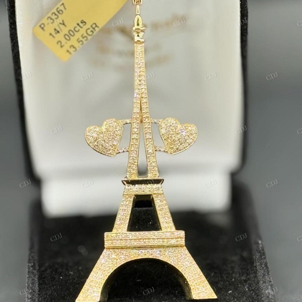 10K Yellow Gold Eiffel Tower With Heart Love Pendant hip hop jewelry customdiamjewel   