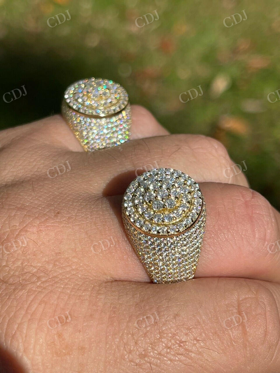 Round Cut Diamond Yellow Gold Hip Hop Ring  customdiamjewel   