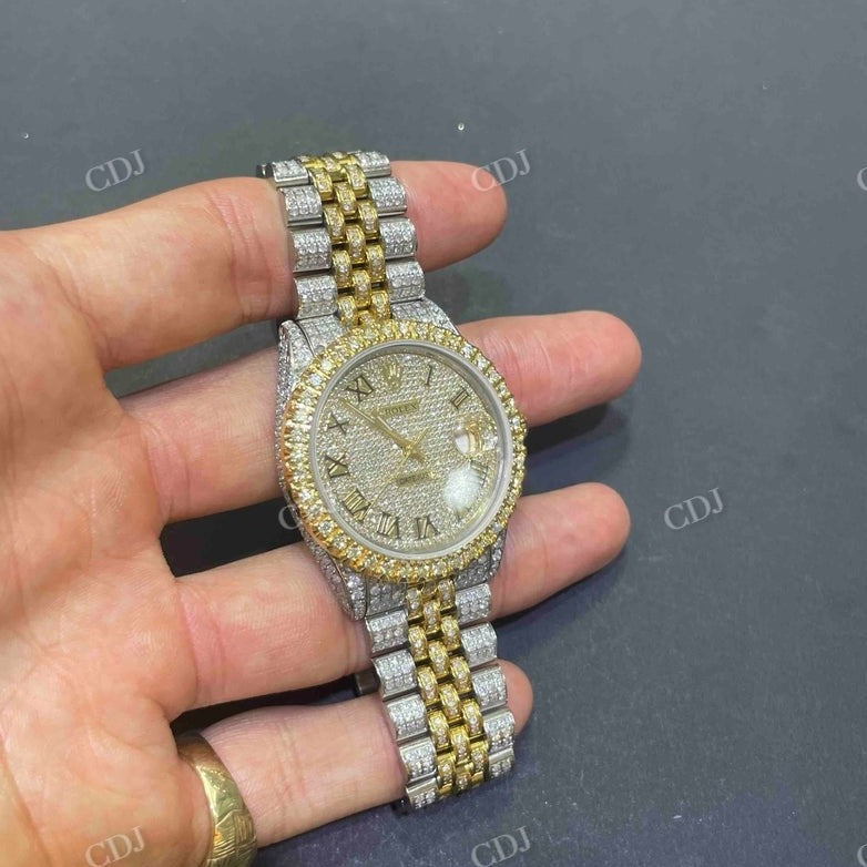 Bust Down Moissanite Two Ton Roman Dial Rolex Watch  customdiamjewel   