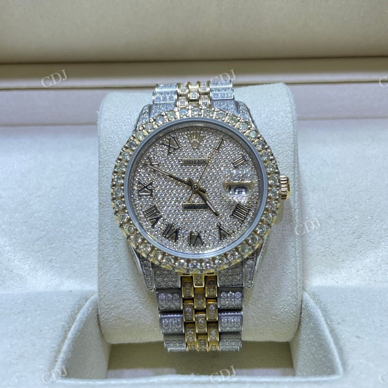 Bust Down Moissanite Two Ton Roman Dial Rolex Watch  customdiamjewel   