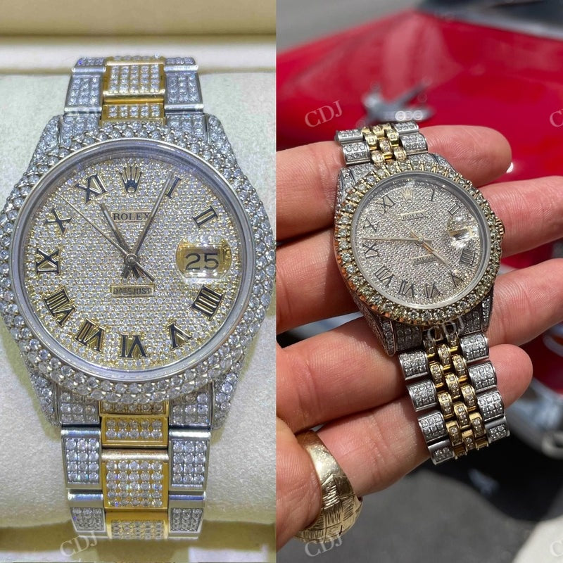 Bust Down Moissanite Two Ton Roman Dial Rolex Watch  customdiamjewel   