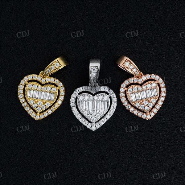 Small Size Baguette Mix Round Cut Diamond Heart Pendant  customdiamjewel   