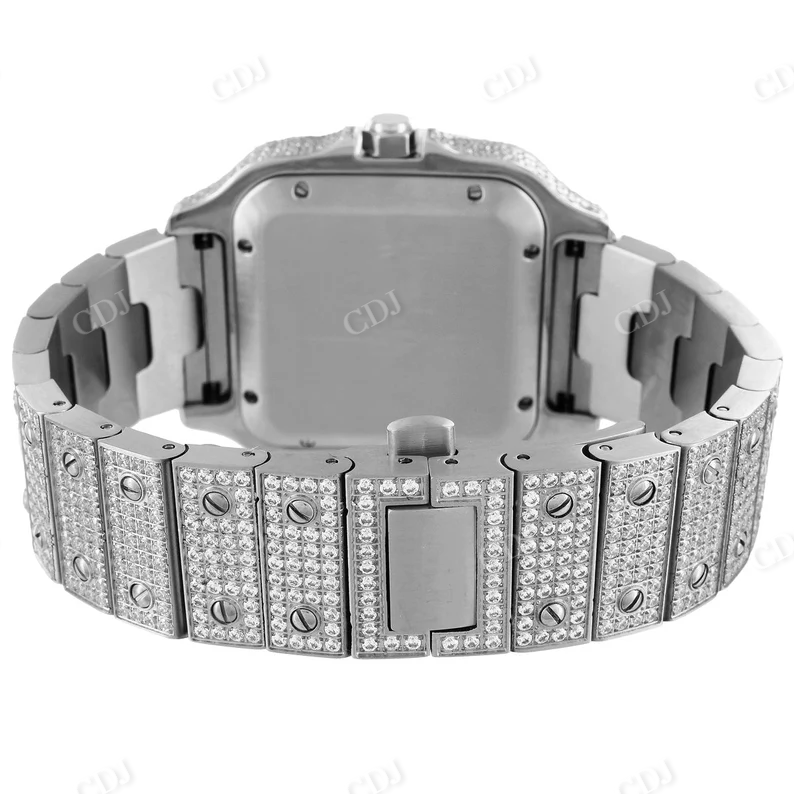 Cartier Iced Out Diamond Stainless Steel Bezel White Tone Mens Wrist Watch  customdiamjewel   