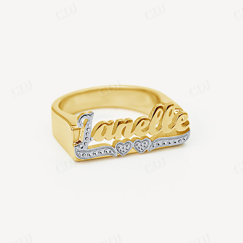 Classic Script Name Two Tone Diamond Hip Hop Ring  customdiamjewel   