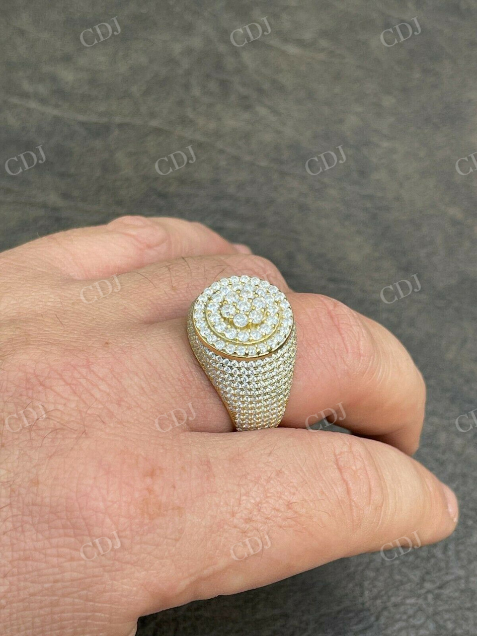 Round Cut Diamond Yellow Gold Hip Hop Ring  customdiamjewel   