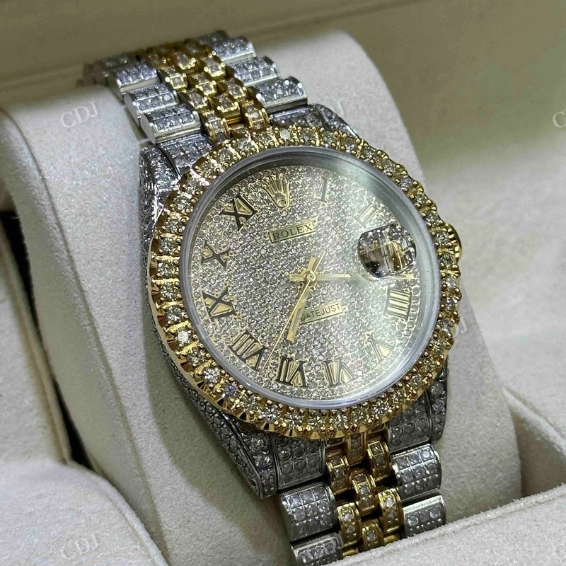 Bust Down Moissanite Two Ton Roman Dial Rolex Watch  customdiamjewel   