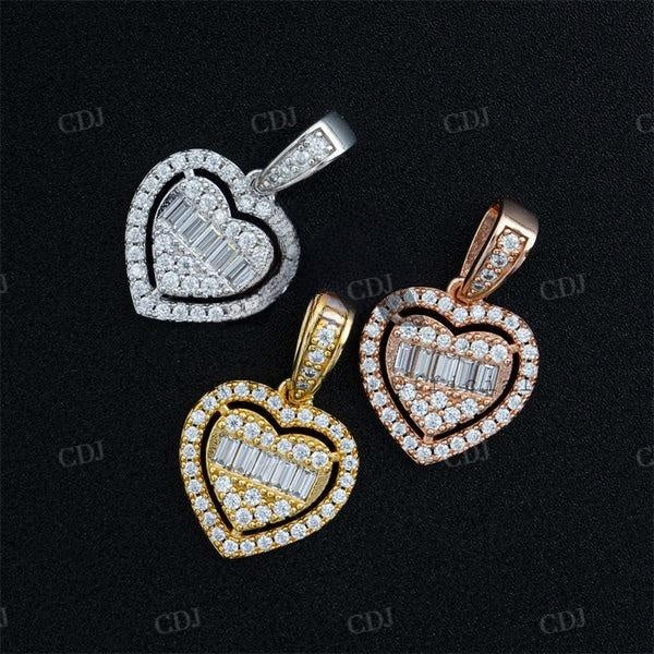 Small Size Baguette Mix Round Cut Diamond Heart Pendant  customdiamjewel   