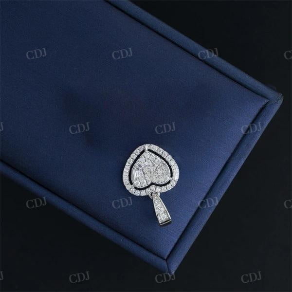 Small Size Baguette Mix Round Cut Diamond Heart Pendant  customdiamjewel   