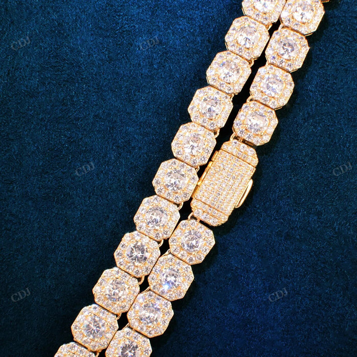 Unique Clustered Diamonds Yellow gold Tennis Chain hip hop jewelry CustomDiamJewel