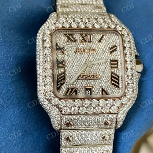 Men's Luxurious Hip Hop Watch Cartier 25 to 27 Carat Moissanite Iced Out Watch  customdiamjewel   