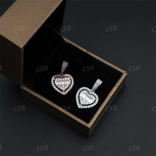 Small Size Baguette Mix Round Cut Diamond Heart Pendant  customdiamjewel   