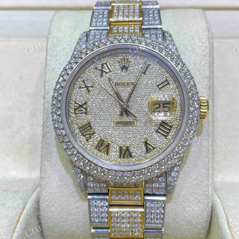 Bust Down Moissanite Two Ton Roman Dial Rolex Watch  customdiamjewel   