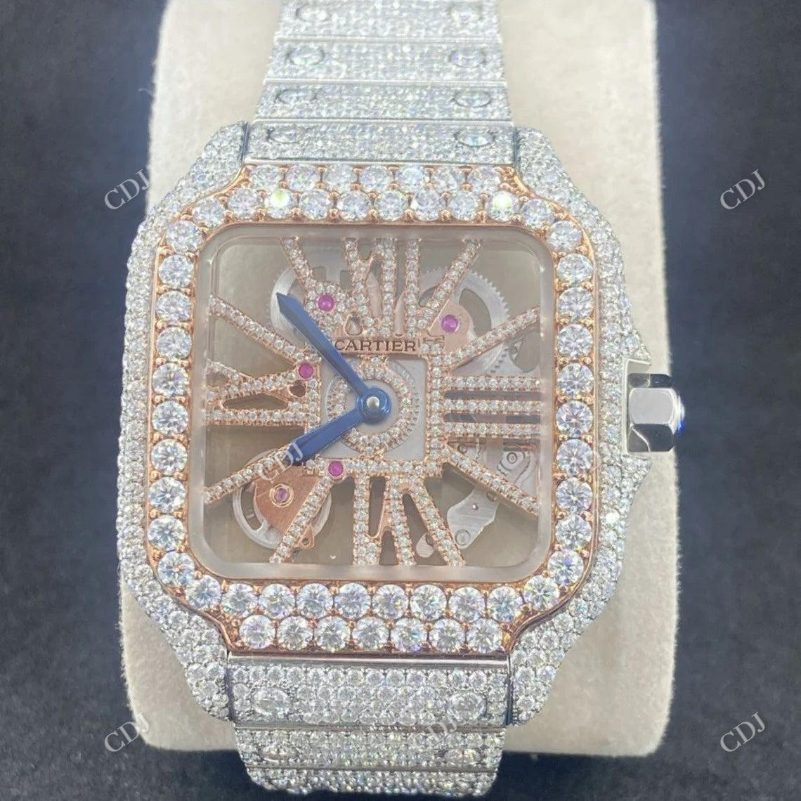 Two Tone Cartier Skelton Ice Out Diamond Watch  customdiamjewel   