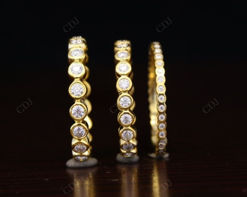 Round Cut Lab Grown Diamond Full Eternity Bezel Set Yellow Gold Wedding Band  customdiamjewel   