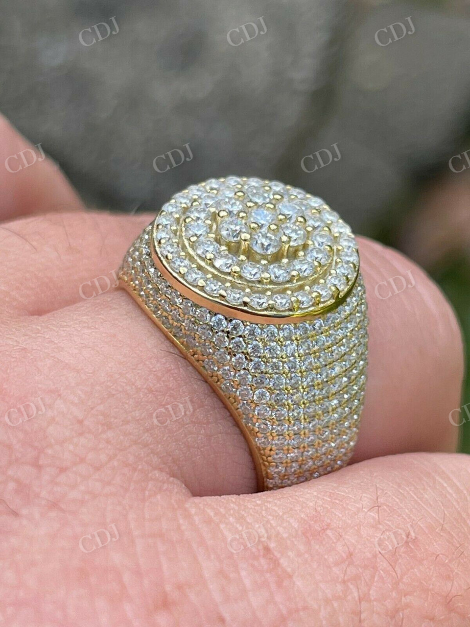 Round Cut Diamond Yellow Gold Hip Hop Ring  customdiamjewel   