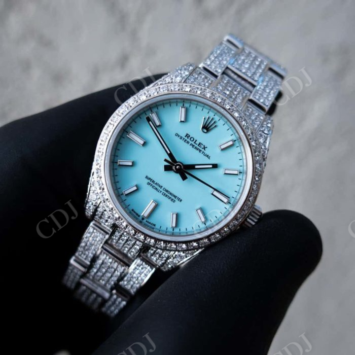 Blue Face Honey Comb Diamond Setting Rolex Watch customdiamjewel