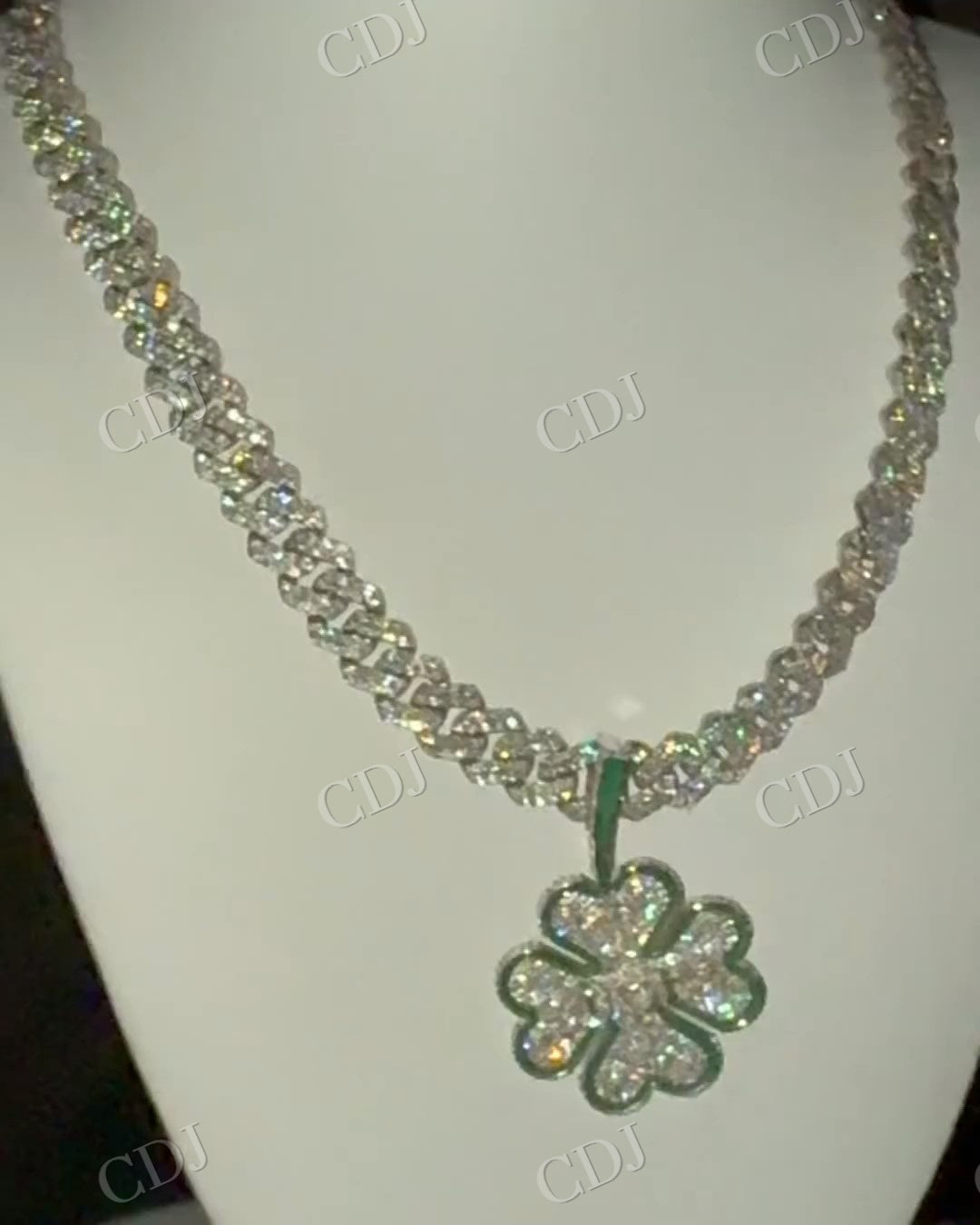 Sterling Silver Flowers Design green Enamel Moissanite Necklace hip hop jewelry customdiamjewel   