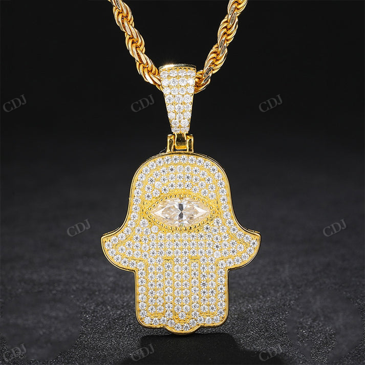 Iced Out Diamond Moissanite Hamsa Hand Pendant hip hop jewelry CustomDiamJewel