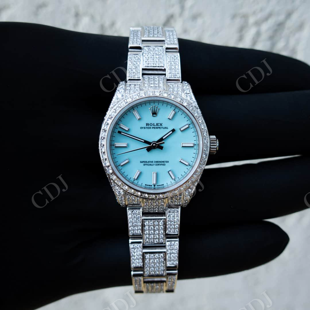 Blue Face Honey Comb Diamond Setting Rolex Watch customdiamjewel