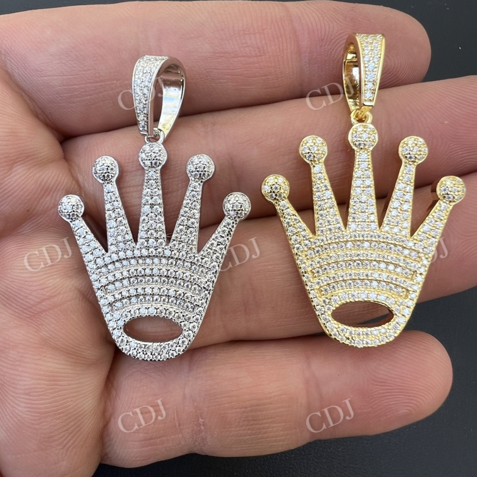 Round Diamond Solid Gold Crown Hiphop Pendant  customdiamjewel   