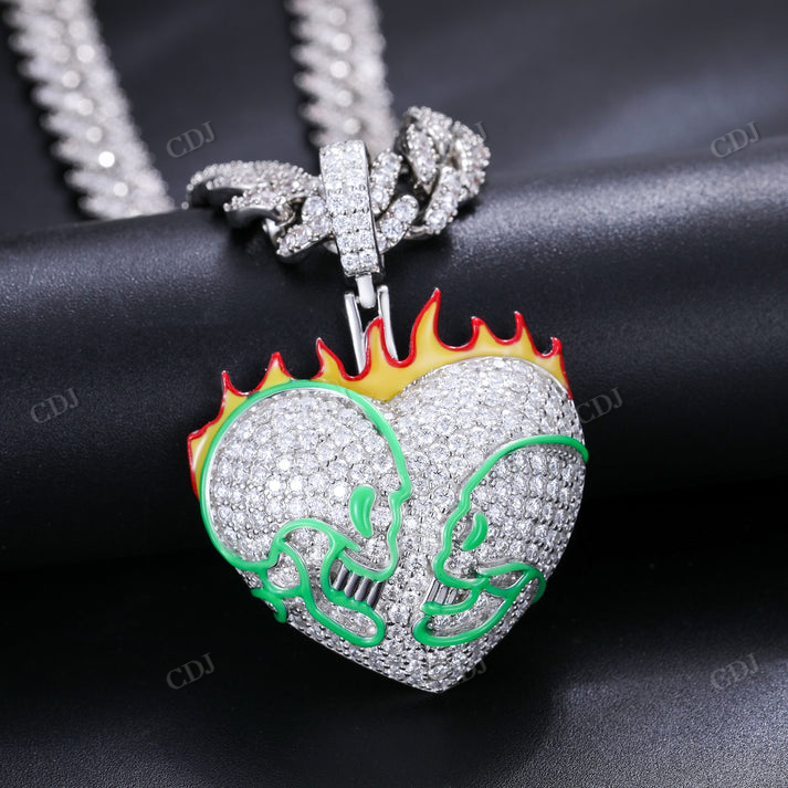 Helloice Iced Flame Skull Luminous Heart Pendant hip hop jewelry CustomDiamJewel