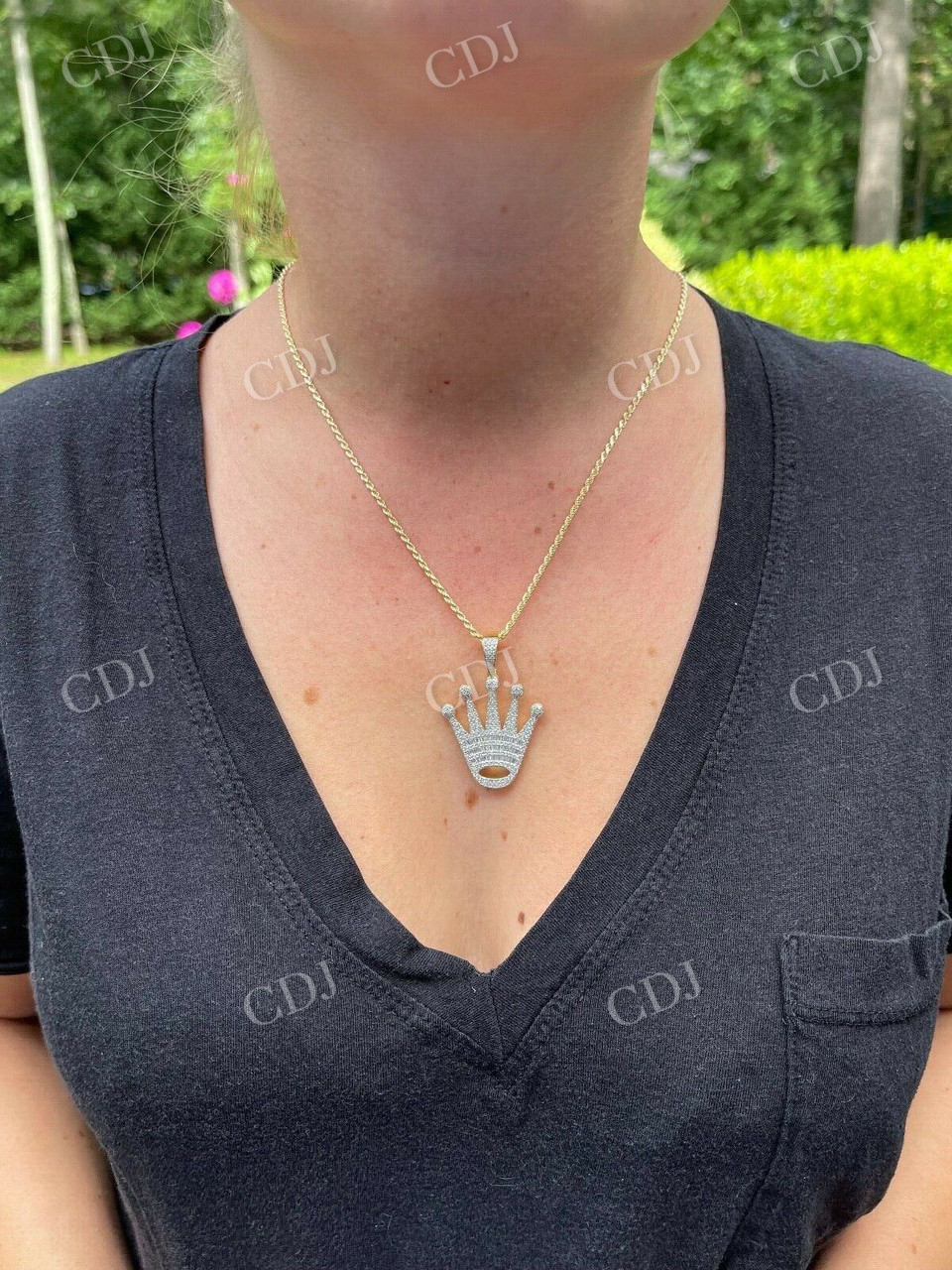 Round Diamond Solid Gold Crown Hiphop Pendant  customdiamjewel   