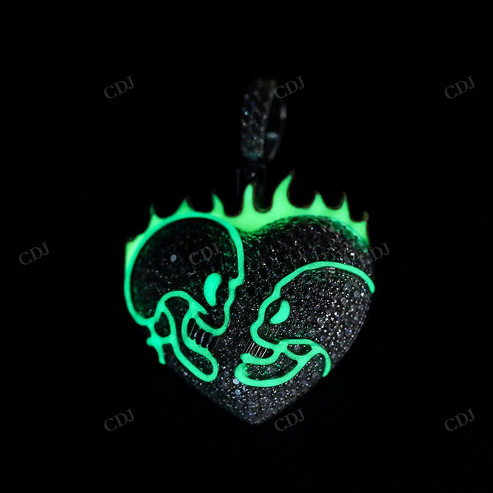 Helloice Iced Flame Skull Luminous Heart Pendant hip hop jewelry CustomDiamJewel